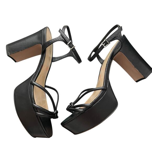 SCHUTZ 10 Platform Heels Block Heel Pumps Strappy Black Leather Sandals - Picture 5 of 10